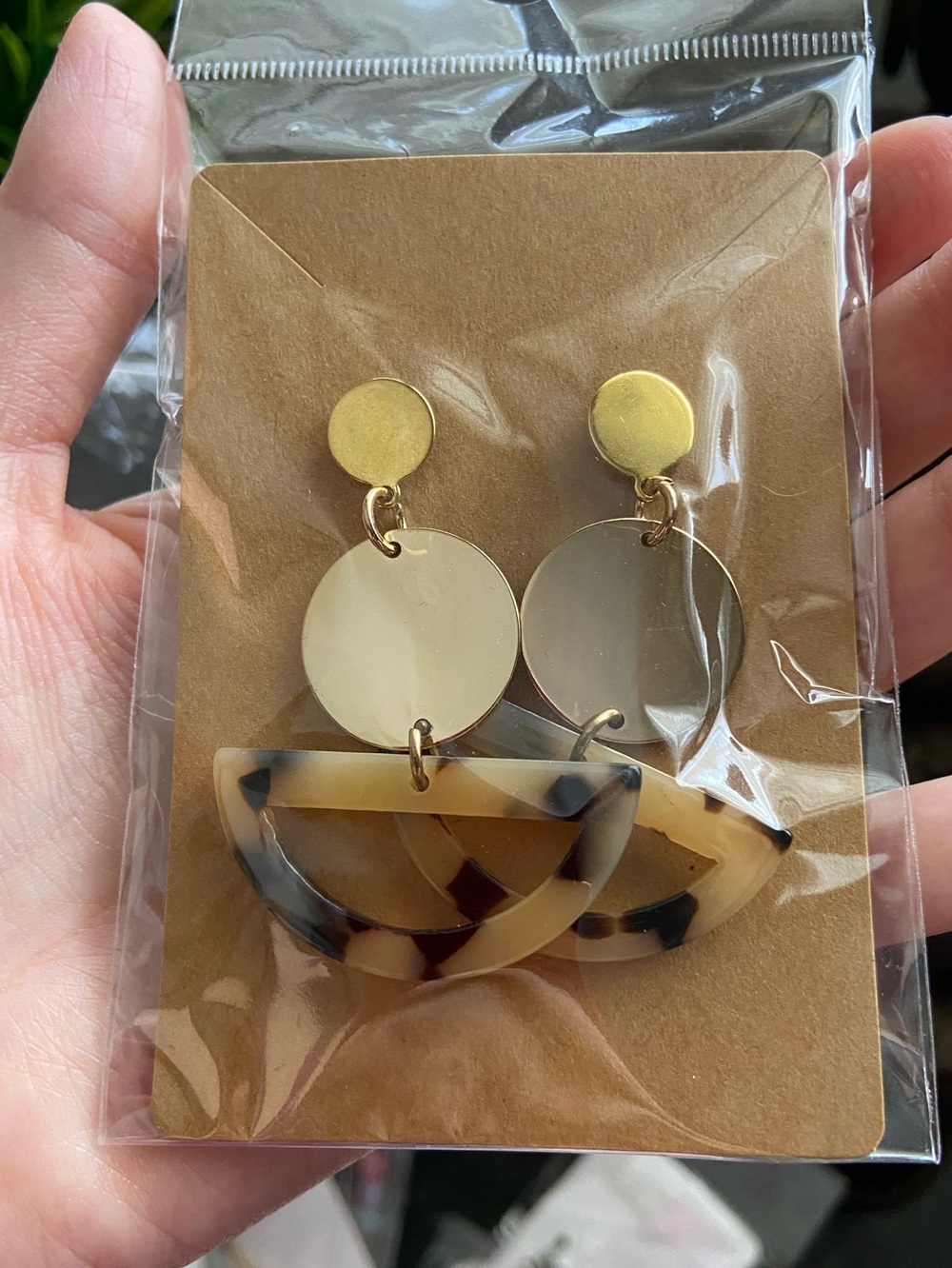 Gold and Tortoiseshell Drop Earrings - Women Jewelry